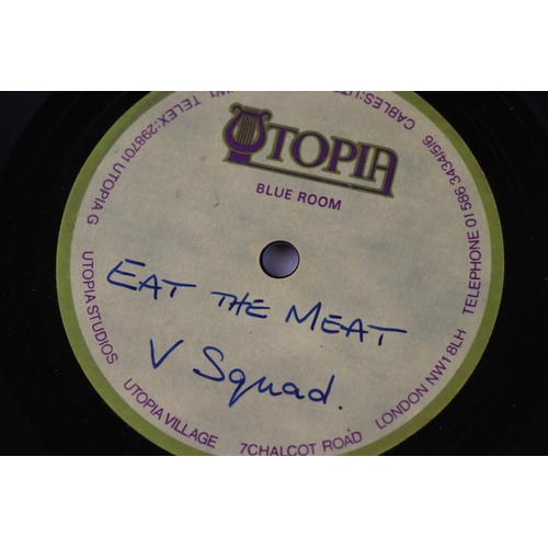 351 - POWER POP / SYNTH PUNK ACETATE - V SQUAD - EAT THE MEAT, UNKNOWN AND UNRELEASED UK 1981 UTOPIA blue ... 