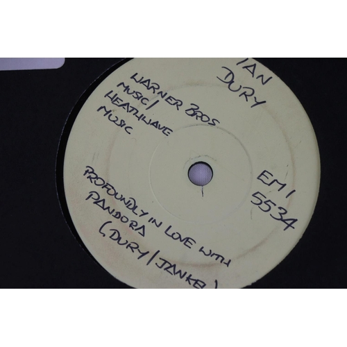 382 - .   IAN DURY AND THE BLOCKHEADS - 2 RARE UK TEST PRESSING SINGLES.  1. HIT ME WITH YOUR RHYTHM STICK... 