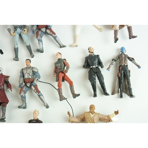 37 - 20 x Playworn Hasbro Star Wars action figures to include Mace Windu, Jango Fett, Anakin Skywalker, e... 