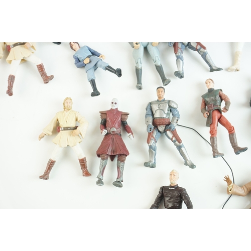 37 - 20 x Playworn Hasbro Star Wars action figures to include Mace Windu, Jango Fett, Anakin Skywalker, e... 