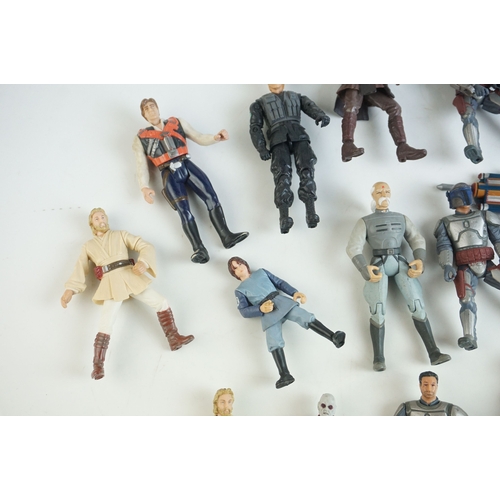 37 - 20 x Playworn Hasbro Star Wars action figures to include Mace Windu, Jango Fett, Anakin Skywalker, e... 