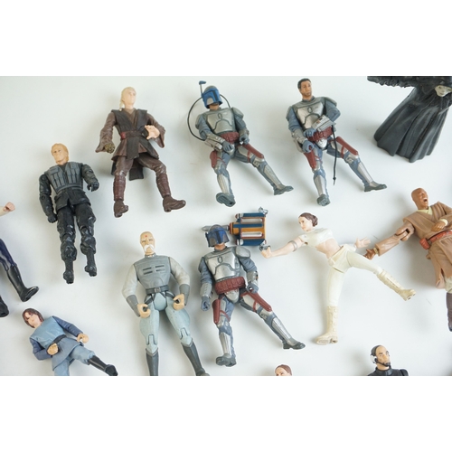 37 - 20 x Playworn Hasbro Star Wars action figures to include Mace Windu, Jango Fett, Anakin Skywalker, e... 