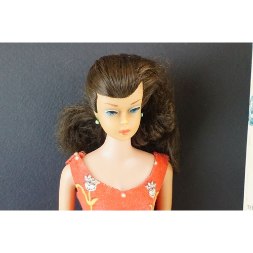 7 - Boxed Mattel Barbie 850 Brunette Ponytail  doll marked Midge to behind, tatty box, no shoes, gd over... 