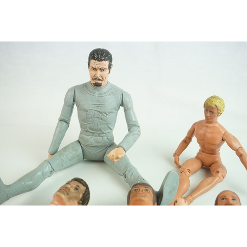 70 - Seven playworn action figures to include Palitoy Action Man, Kenner Six Million Dollar Man, Mego Hut... 