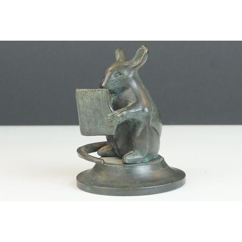 106 - Bronze Figure of a Mouse reading a Book, 9cms high