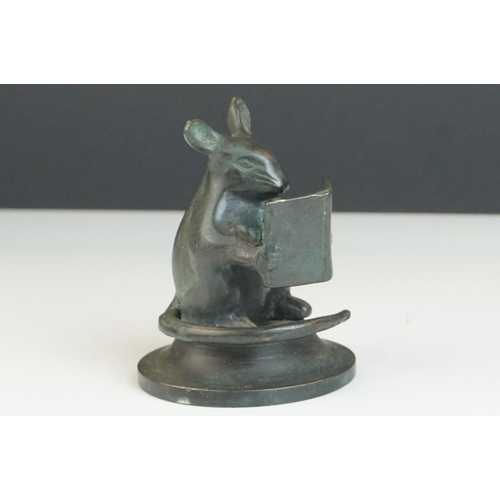 106 - Bronze Figure of a Mouse reading a Book, 9cms high