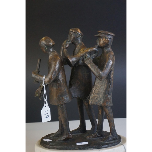119 - Catharini Stern 20th century Bronze Sculpture of three street musicians, signed and dated 1974.