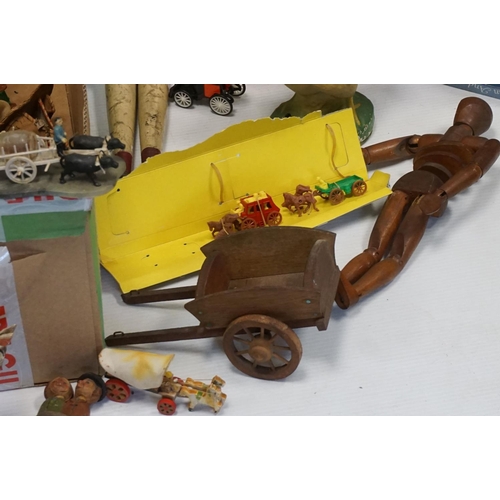 129 - Mixed lot of Vintage Toys including a large 19th century style Wooden Peg Doll, 43cms high, other Wo... 