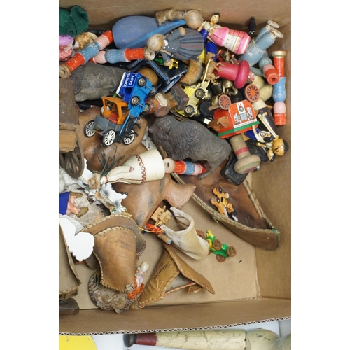 129 - Mixed lot of Vintage Toys including a large 19th century style Wooden Peg Doll, 43cms high, other Wo... 