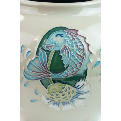 13 - Moorcroft Squat Vase in the Bursting Bubbles pattern on a grey ground, impressed and painted marks t... 