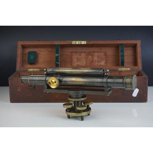 131 - Early 20th century Gilt Brass Theodolite, inscribed ' E. G. Cockrell & Co Ltd Manchester ', 32cms lo... 