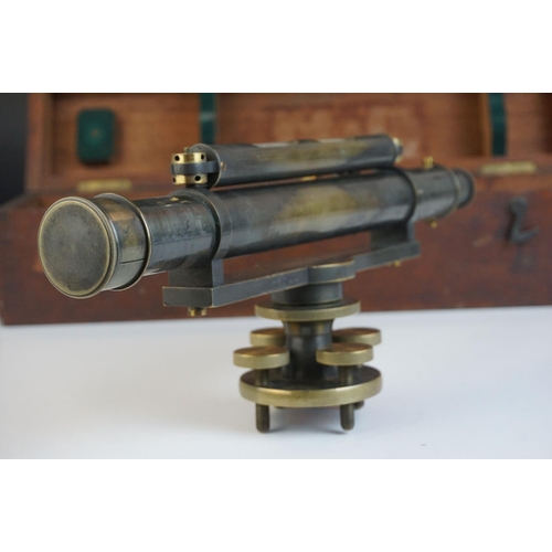 131 - Early 20th century Gilt Brass Theodolite, inscribed ' E. G. Cockrell & Co Ltd Manchester ', 32cms lo... 