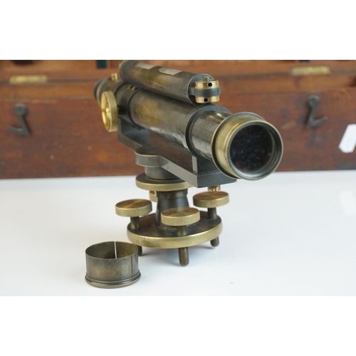 131 - Early 20th century Gilt Brass Theodolite, inscribed ' E. G. Cockrell & Co Ltd Manchester ', 32cms lo... 
