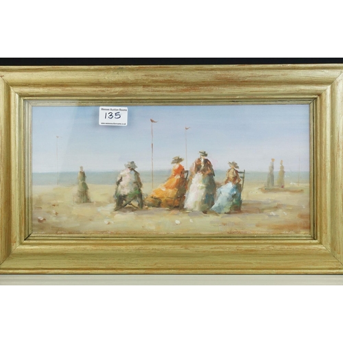 135 - Gilt Framed Oil Painting of a Victorian Beach gathering