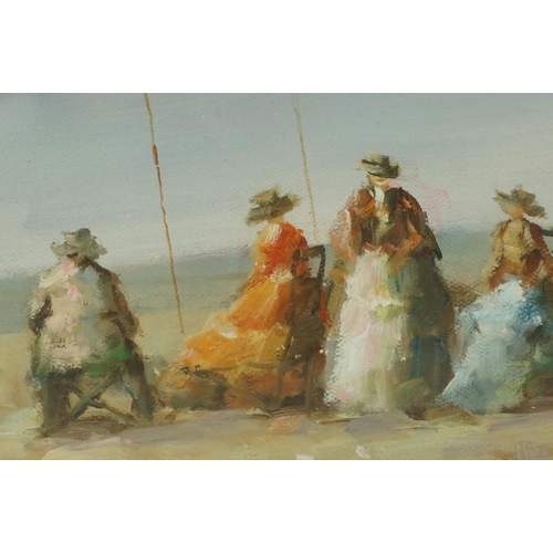 135 - Gilt Framed Oil Painting of a Victorian Beach gathering