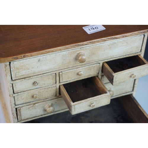 140 - Vintage Rustic Ten Drawer Table Top Pine Watch Makers Cabinet