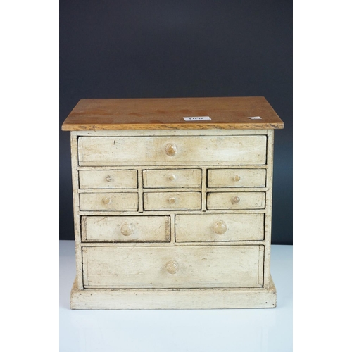 140 - Vintage Rustic Ten Drawer Table Top Pine Watch Makers Cabinet