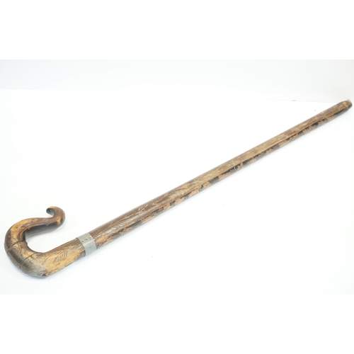 150 - Early 20th century Black Forest Pine Walking Stick with Shepherd Crook Handle