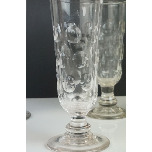 158 - Four similar 19th century Ale Drinking Glasses with Wheel Engraving, 19cms high