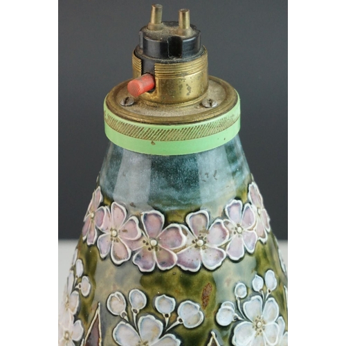 165 - Doulton Lambeth Vase converted to a lamp, monogram for Eliza Simmance, for re-wiring