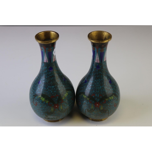 171 - A pair of vintage oriental cloisonne vases (A/F).