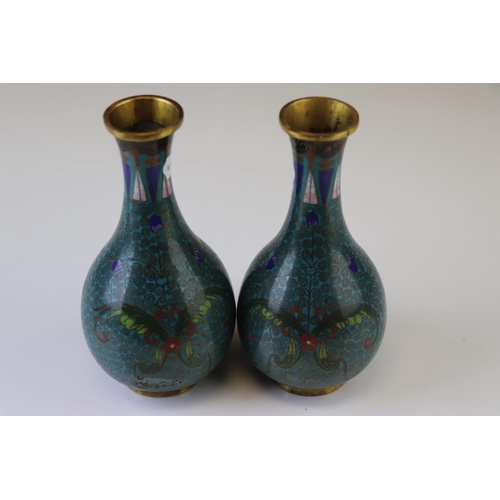 171 - A pair of vintage oriental cloisonne vases (A/F).