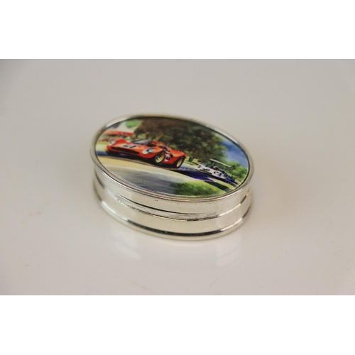 175 - Silver Pill Box with enamel lid depicting a Ferrari