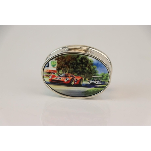 175 - Silver Pill Box with enamel lid depicting a Ferrari