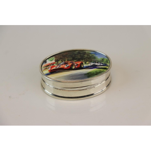 175 - Silver Pill Box with enamel lid depicting a Ferrari