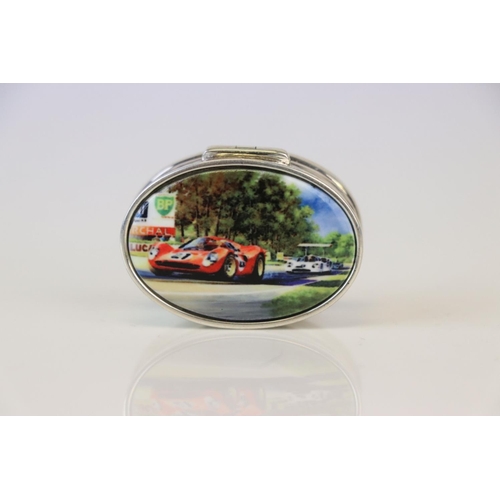 175 - Silver Pill Box with enamel lid depicting a Ferrari