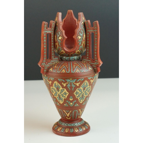 19 - A late 19th century art nouveau pottery vase with painted decoration.