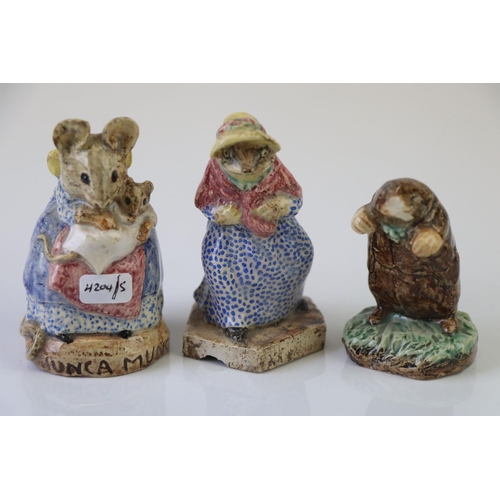 193 - Three c1940 Beswick Beatrix Potter (with hollow bases, possibly test pieces) including Hunca Munca w... 