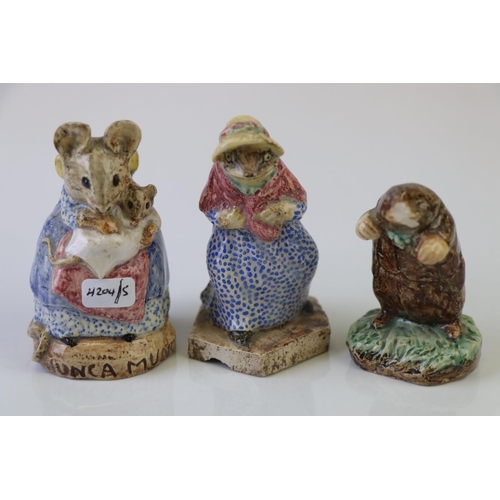 193 - Three c1940 Beswick Beatrix Potter (with hollow bases, possibly test pieces) including Hunca Munca w... 