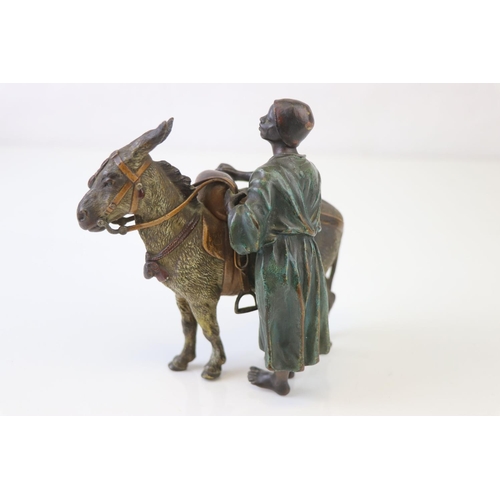 205 - Franz Bergman cold painted bronze of a middle eastern figure with donkey, signed to saddle and numbe... 