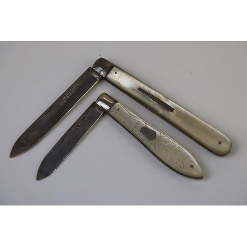 264 - Two fully hallmarked sterling silver fruit knives with mother of pearl handles.