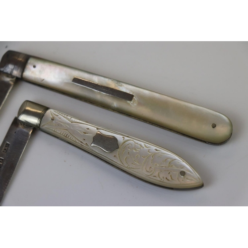 264 - Two fully hallmarked sterling silver fruit knives with mother of pearl handles.