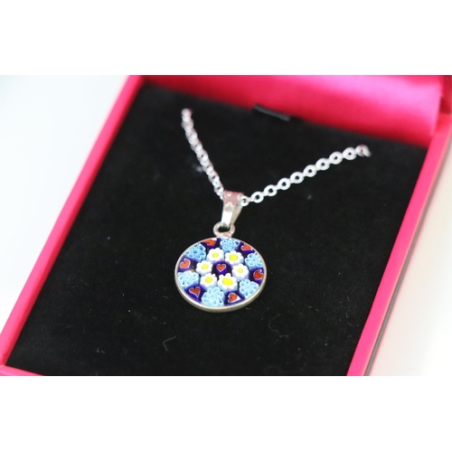 268 - Silver Millifiore style pendant Necklace