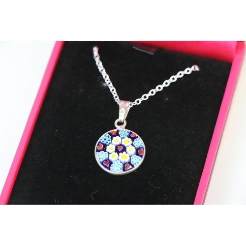 268 - Silver Millifiore style pendant Necklace