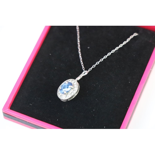 284 - 9ct White Gold Aquamarine and Diamond Pendant Necklace