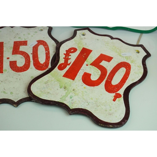 29 - Four Painted Wooden Fairground Price Signs including ' 3 Balls for 1.50 ', between 25cms to 28cms hi... 