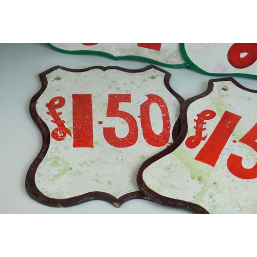 29 - Four Painted Wooden Fairground Price Signs including ' 3 Balls for 1.50 ', between 25cms to 28cms hi... 