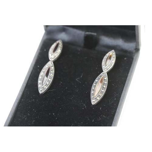 292 - Pair of Silver, Marcasite and Tiger Eye Drop Earrings