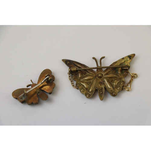 300 - Two Plique a Jour vintage Butterfly Brooches