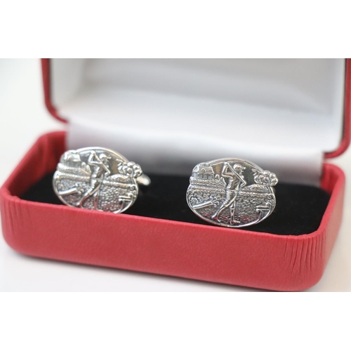 304 - Pair of Silver Cufflinks with golfing images