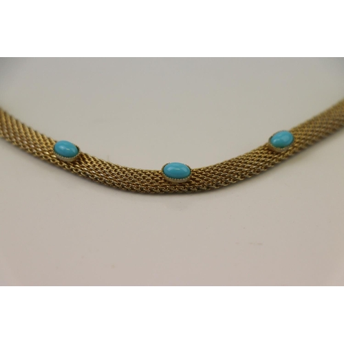 307 - Gold Plated Necklace set with 13 Turquoise Cabochons