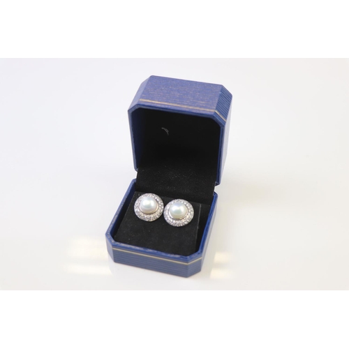 311 - Pair of Silver CZ and Freshwater Pearl Stud Earrings