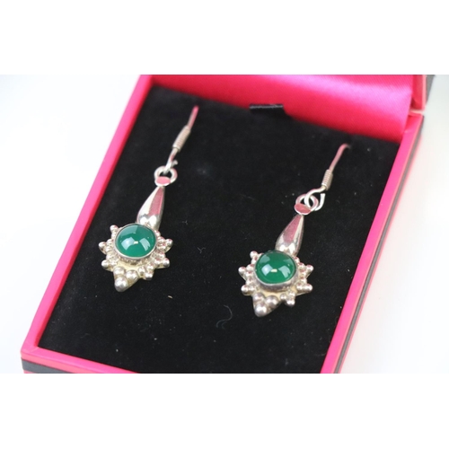 312 - Pair of Silver and Jade Drop Earrings