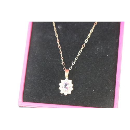 314 - Silver CZ and Amethyst Pendant Necklace on Silver Chain