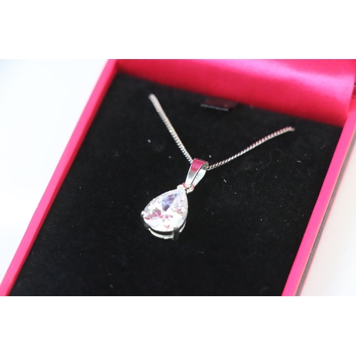 316 - Silver and Pear shaped CZ Pendant Necklace on Silver Chain