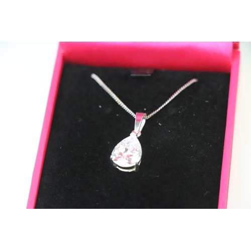 316 - Silver and Pear shaped CZ Pendant Necklace on Silver Chain